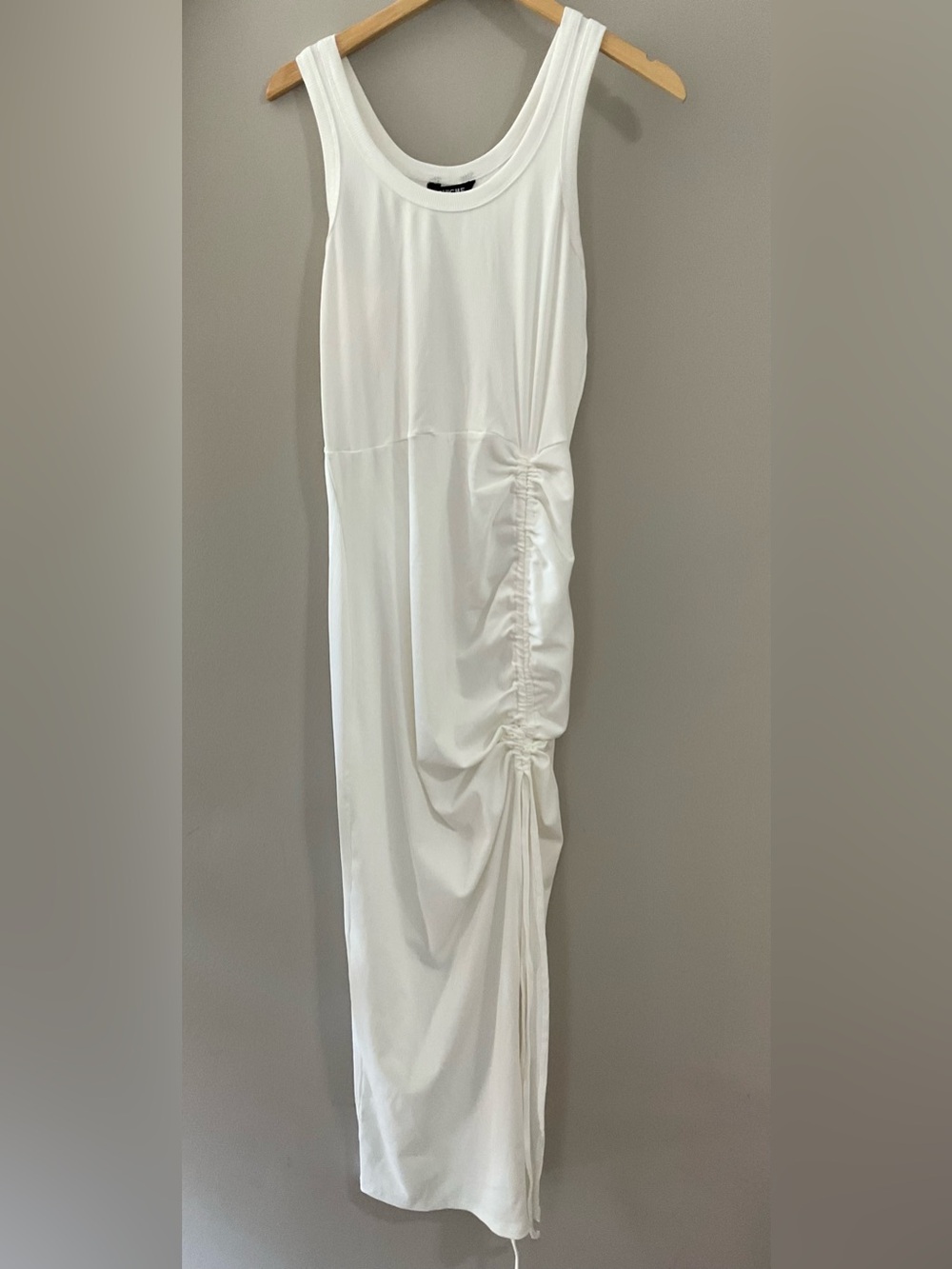 Commense White Sleeveless Ruched Side Maxi Dress